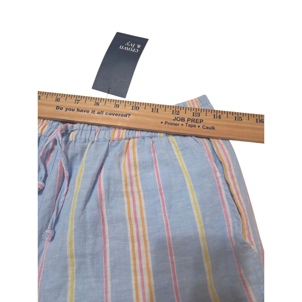 NWT Crown & Ivy Linen Blend Ruffle Leg Shorts Blue Pink Stripe Pockets M B32.1 - Picture 5 of 10